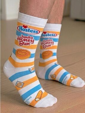 Hostess Jumbo Honey Bun Striped Socks - Blue and Orange 1 pair size 6-12 snack
